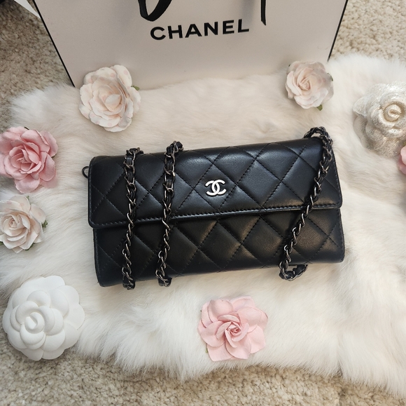 CHANEL Handbags - CHANEL Black Quilted Leather Wallet